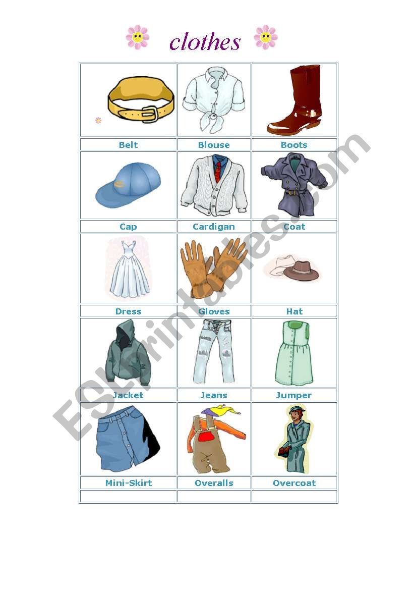 clothes worksheet