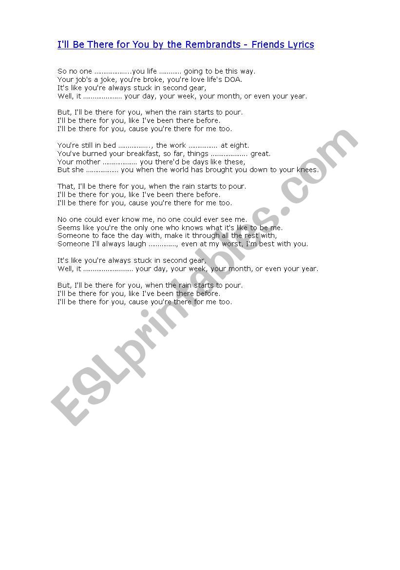 Friends lyrics worksheet