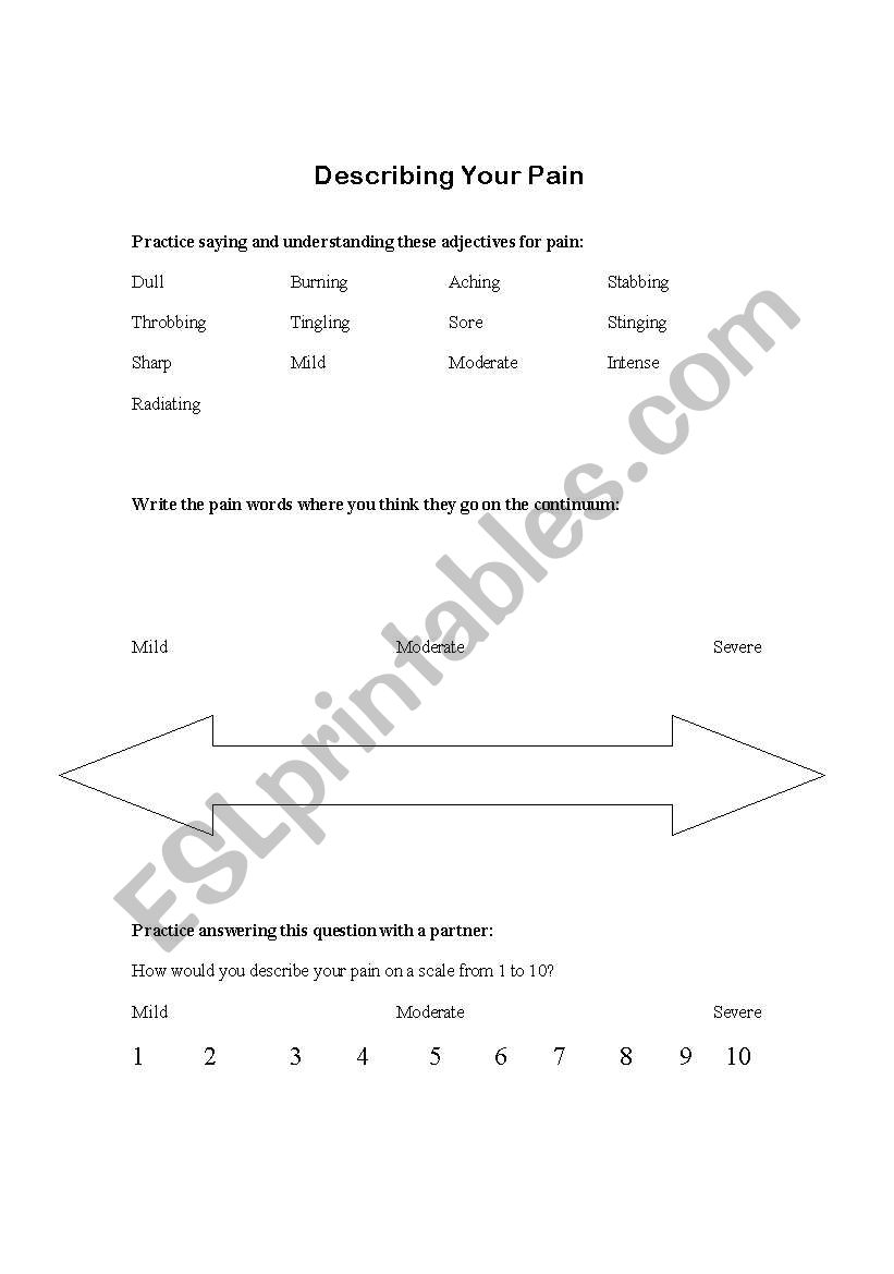 Tell Doctor About Your Pain worksheet