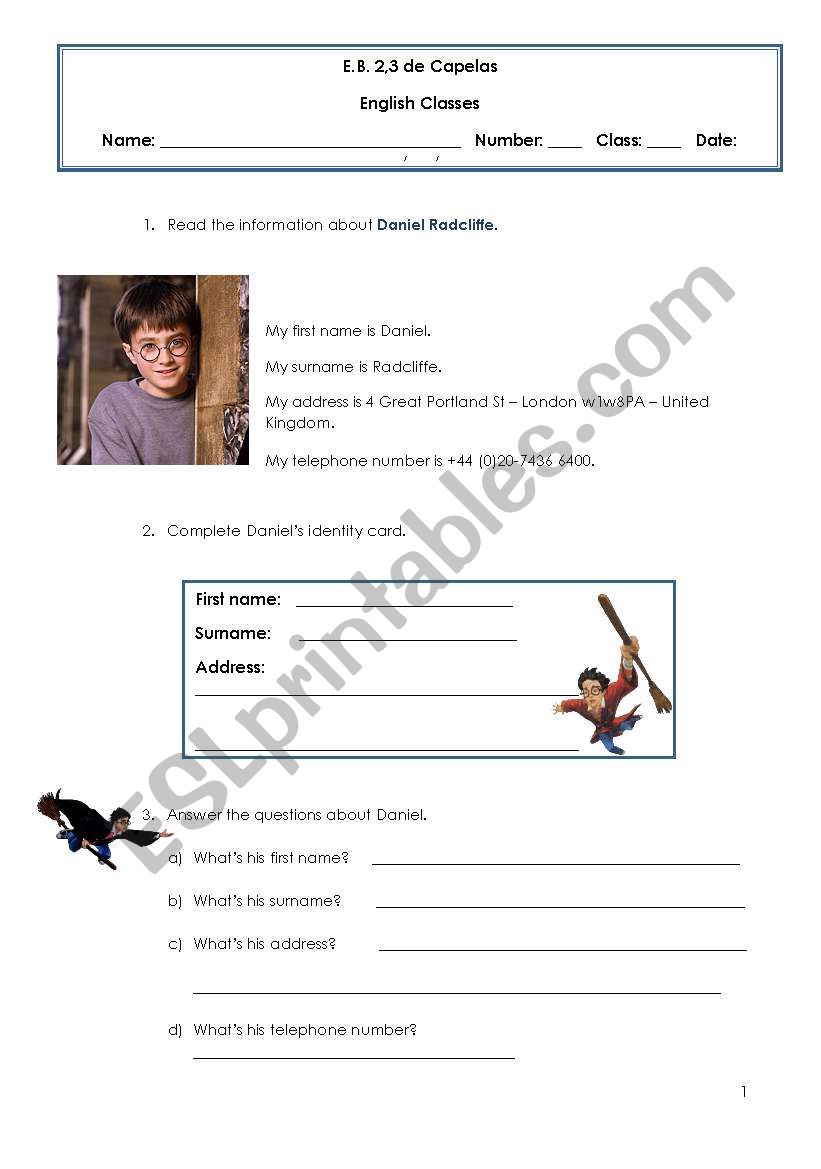 Personal identification worksheet