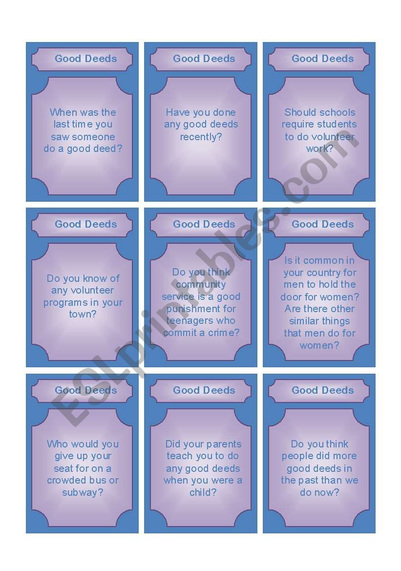 Good Deeds Conversation Cards worksheet
