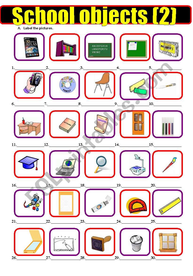 School objects (2) worksheet