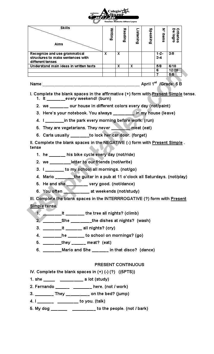 present simple worksheet