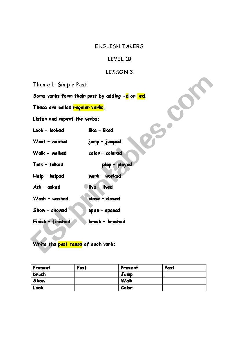 Simple past  worksheet