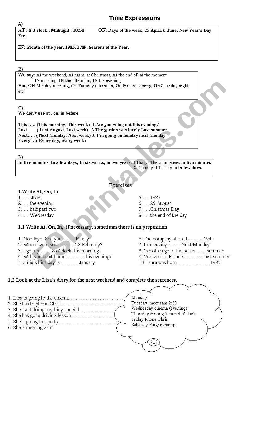 Time expressions worksheet