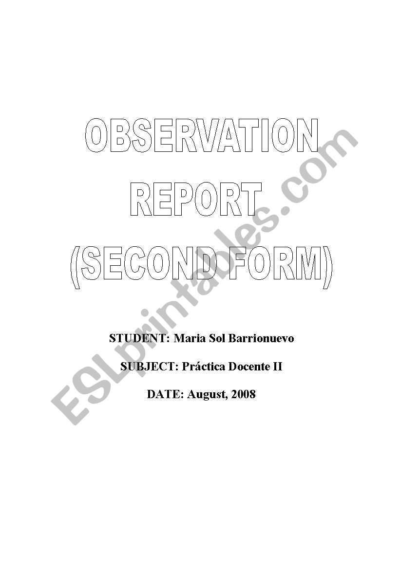 Observation Report 2nd Form worksheet