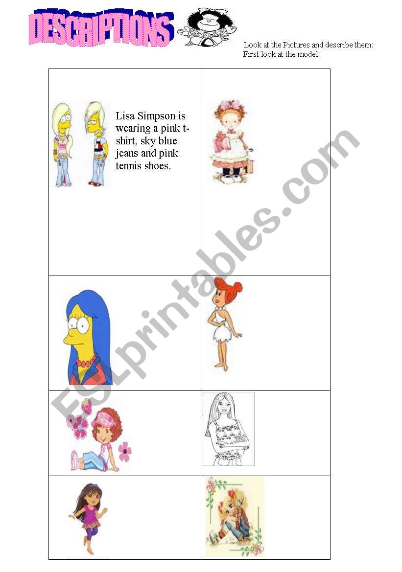 dESCRIPTIONS OF CLOTHES worksheet