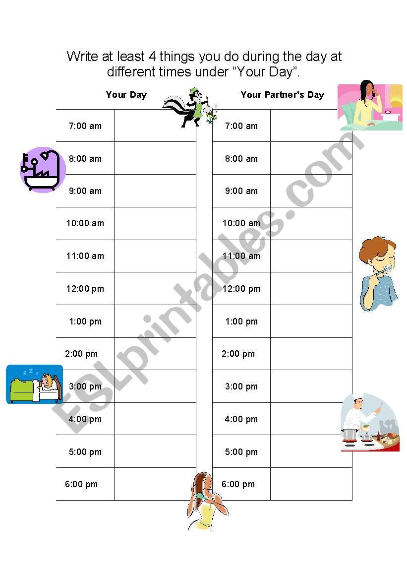 Daily Activities Schedule worksheet