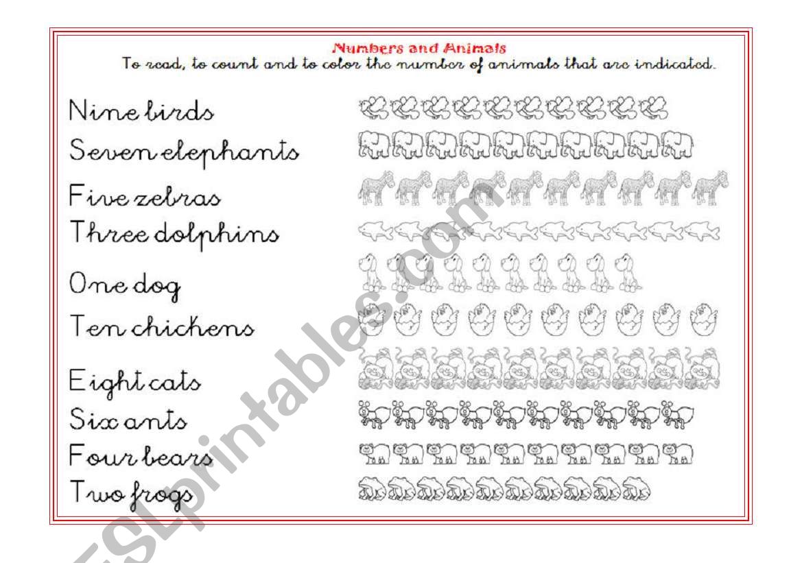 Numbers and animals worksheet