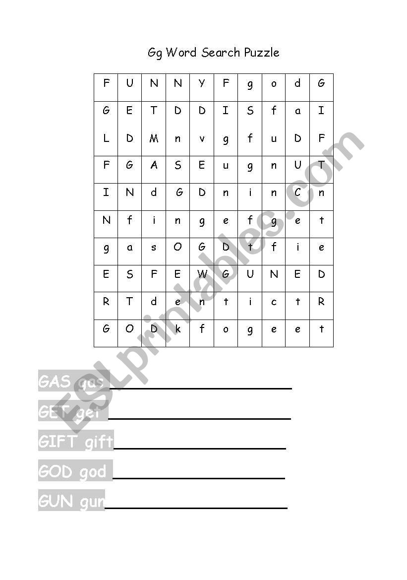 G Phonics Word search and writing practice