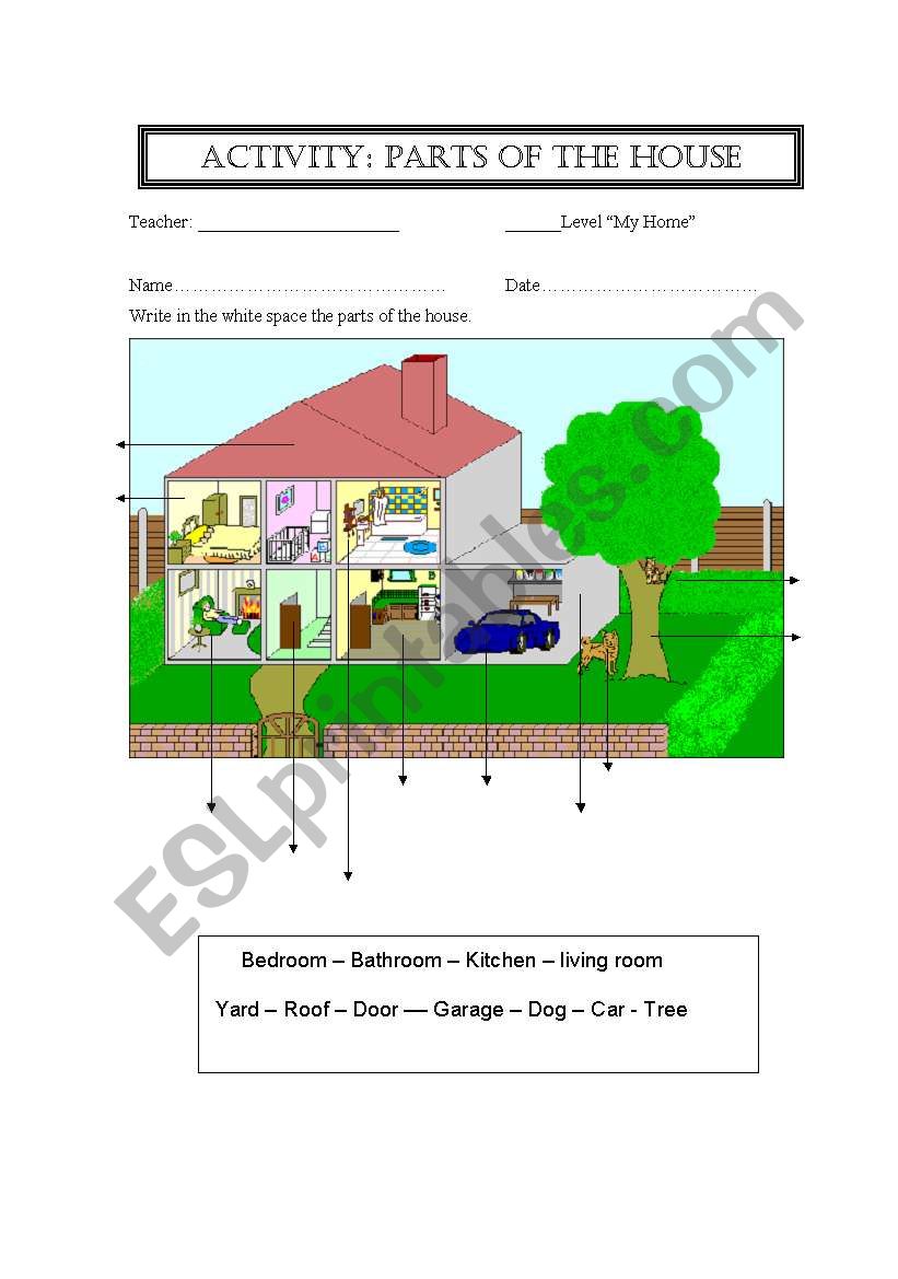 parts of the house worksheet