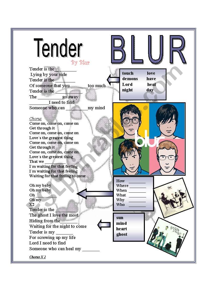 SING ALONG: TENDER by Blur worksheet