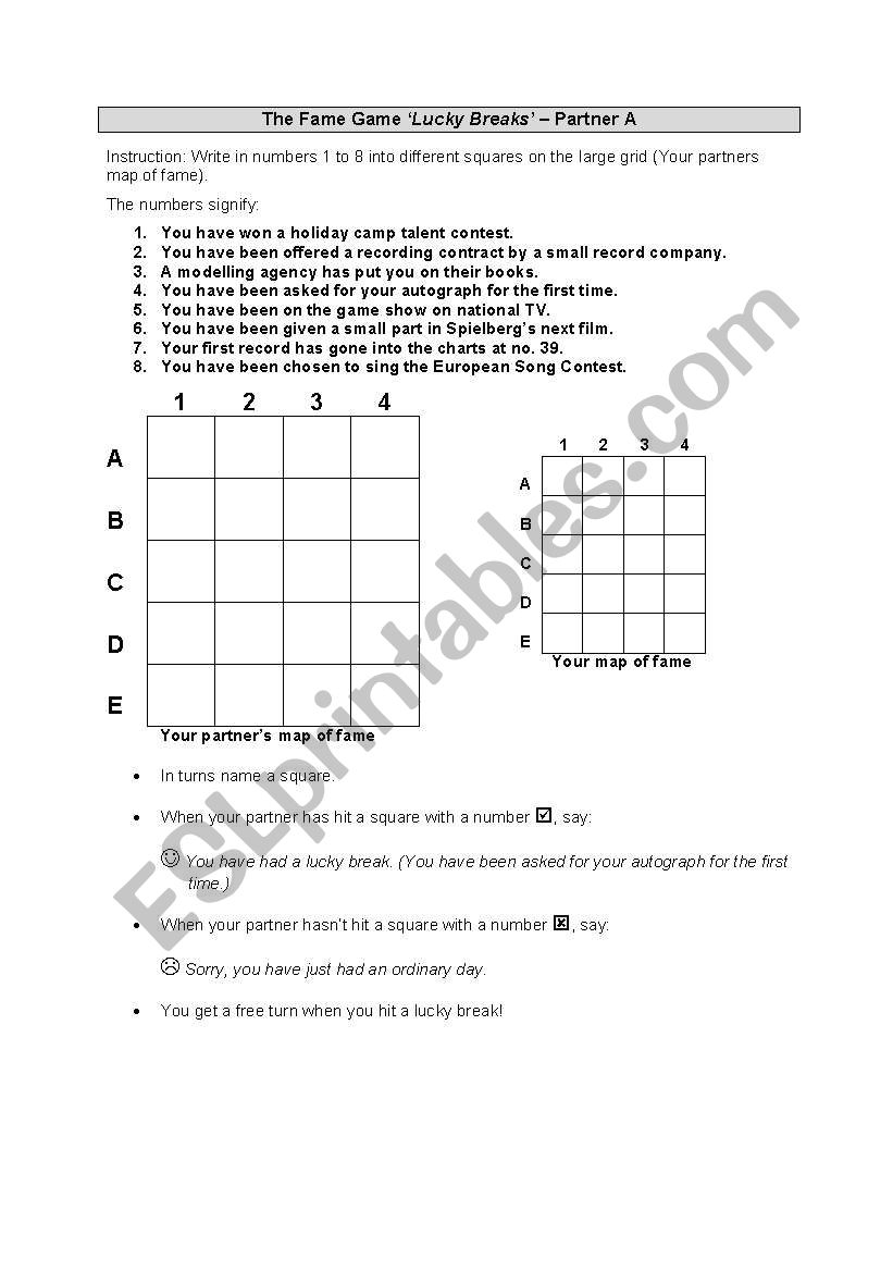 The Fame Game (2 sheets with instruction)