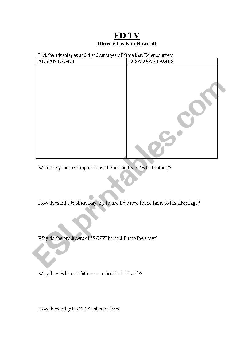 ED TV Worksheet worksheet