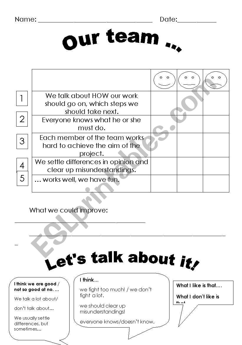 Reflection Sheet for group work / project work