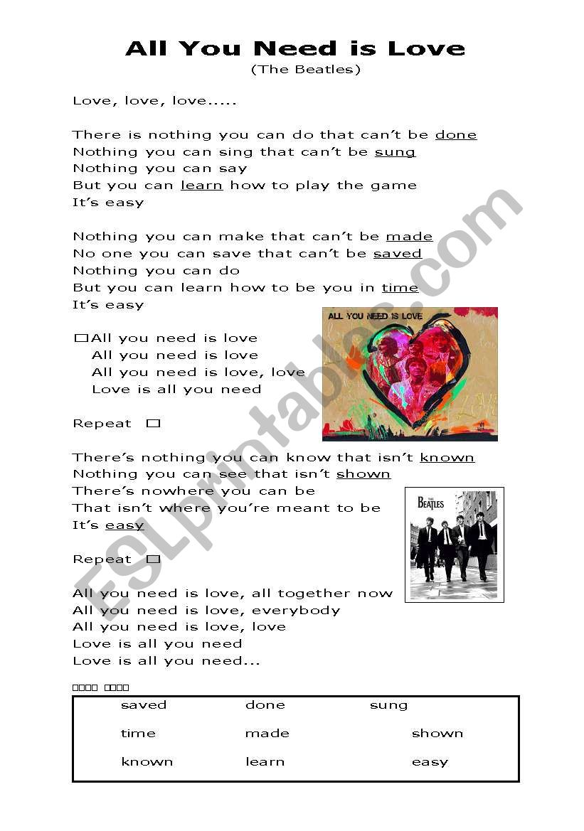 All You Need Is Love worksheet