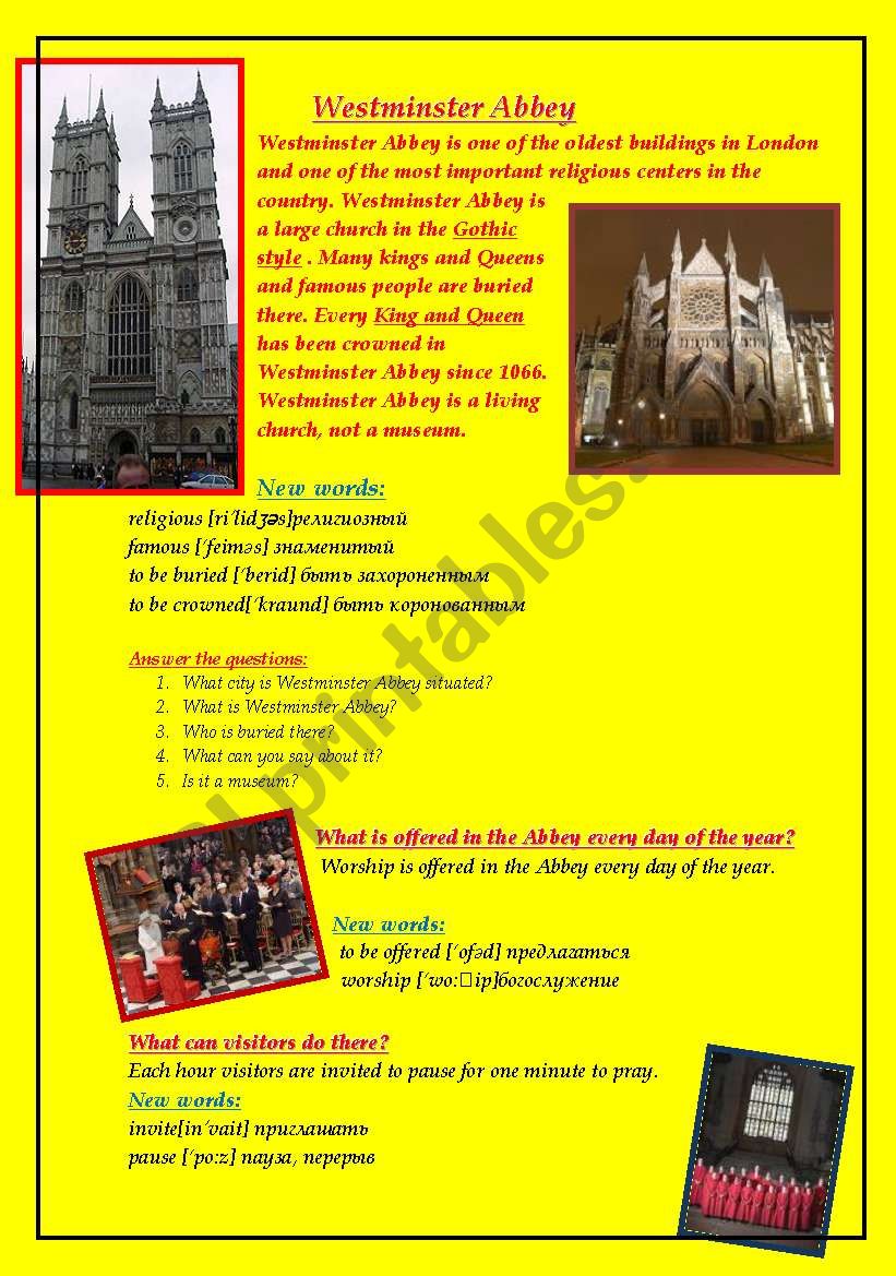 Westminster Abbey London worksheet