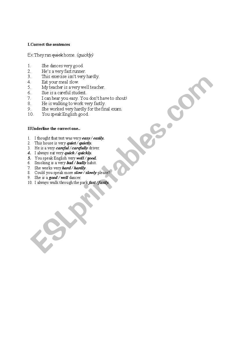 Adjectives and Adverbs worksheet