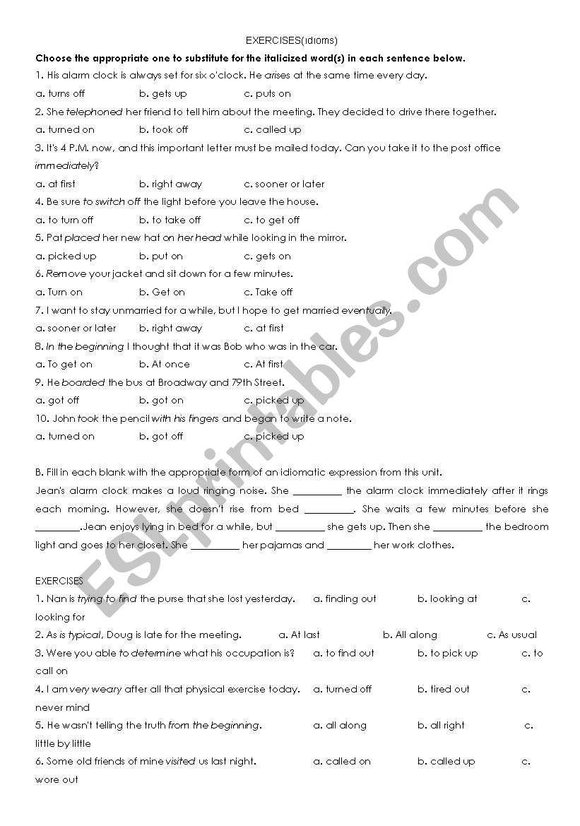 Idioms worksheet