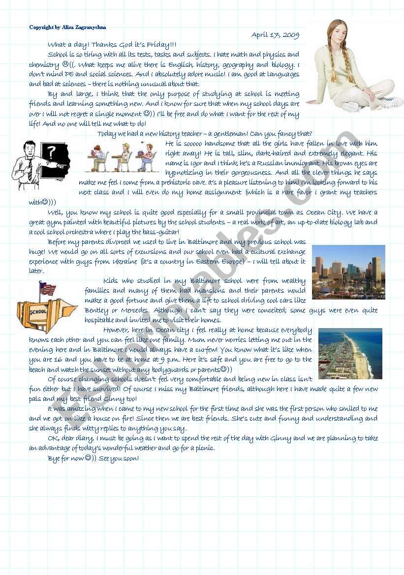 RachelÂ´s diary - School worksheet