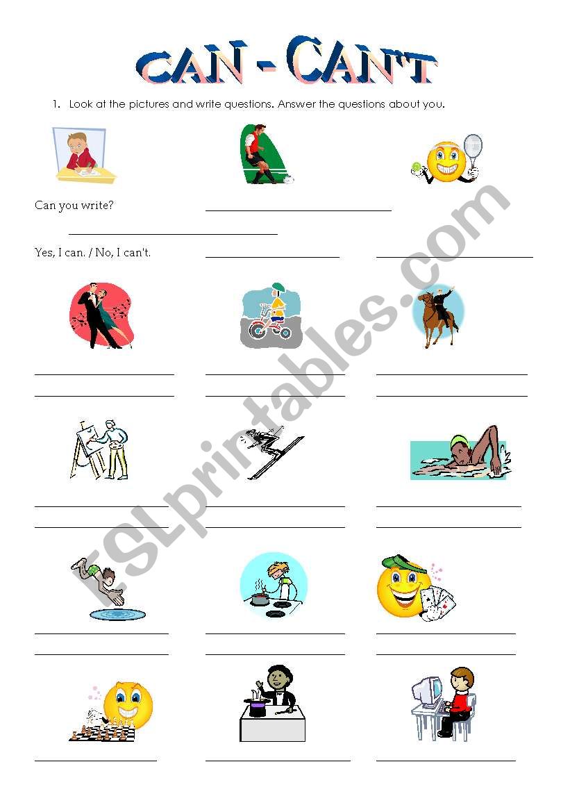 English worksheets: Can,can´t