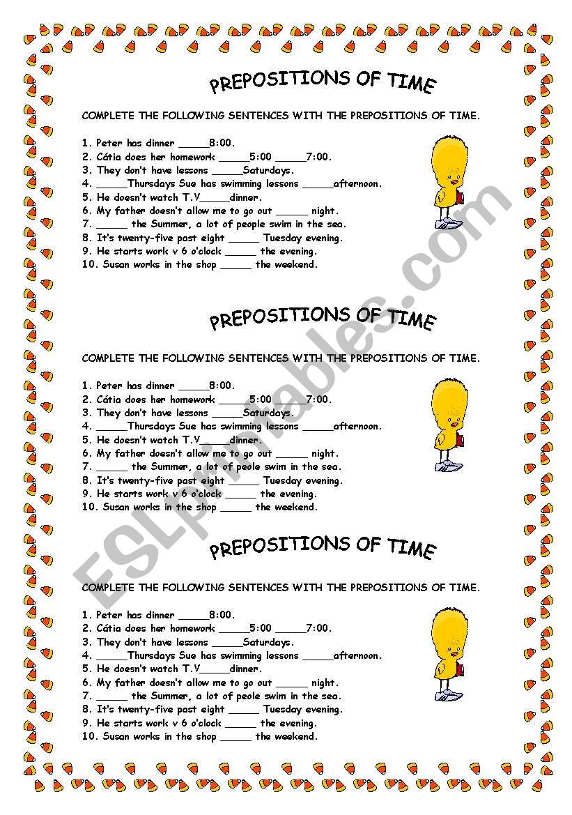 Prepositions of time 1 worksheet