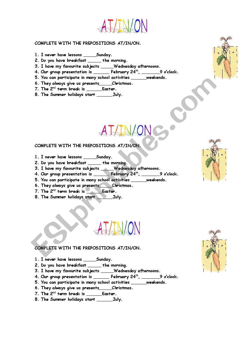 Prepositions of time 2 worksheet