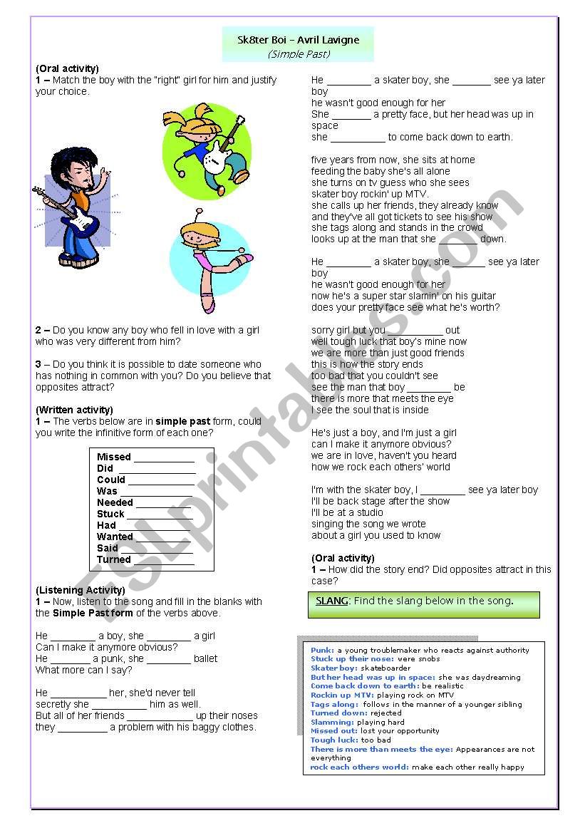 Song - Sk8ter Boy worksheet