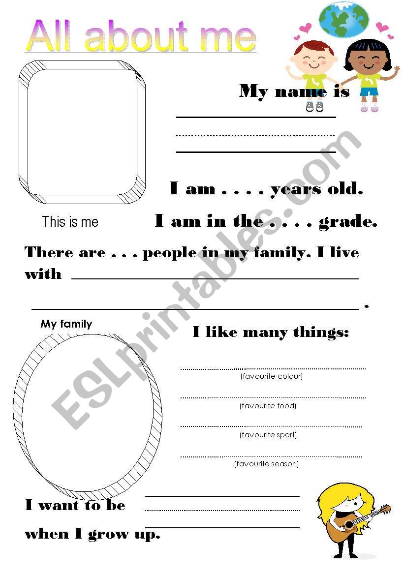 All about me - activity card worksheet