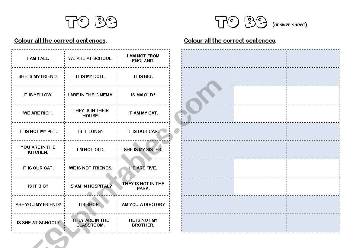 TO BE (group work activity) worksheet