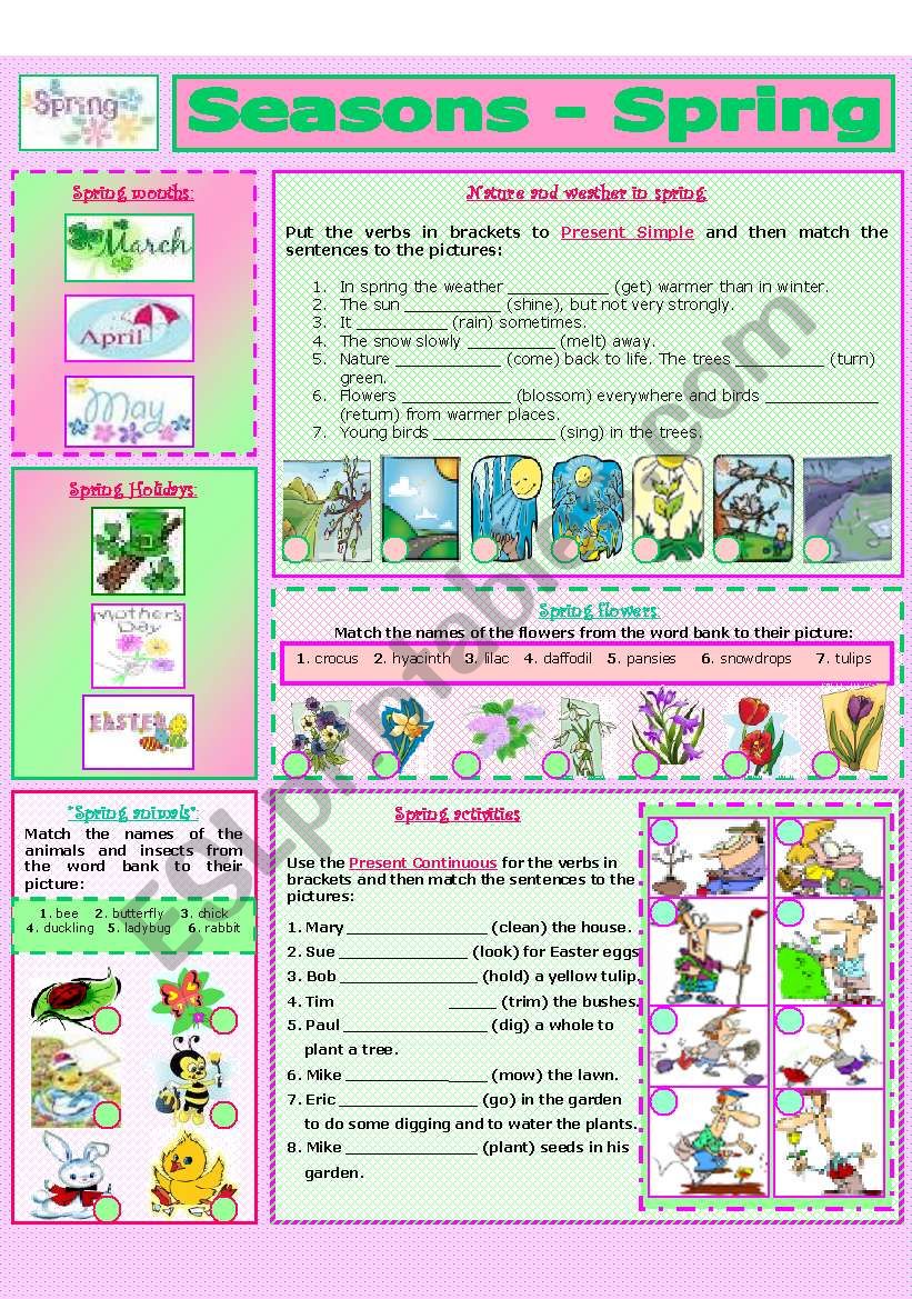 SEASONS - SPRING (1 - 8) worksheet