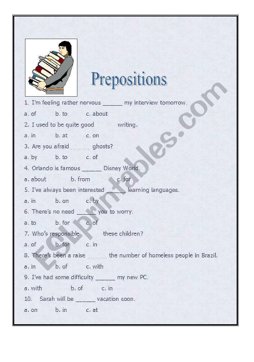 PREPOSITIONS QUIZ worksheet