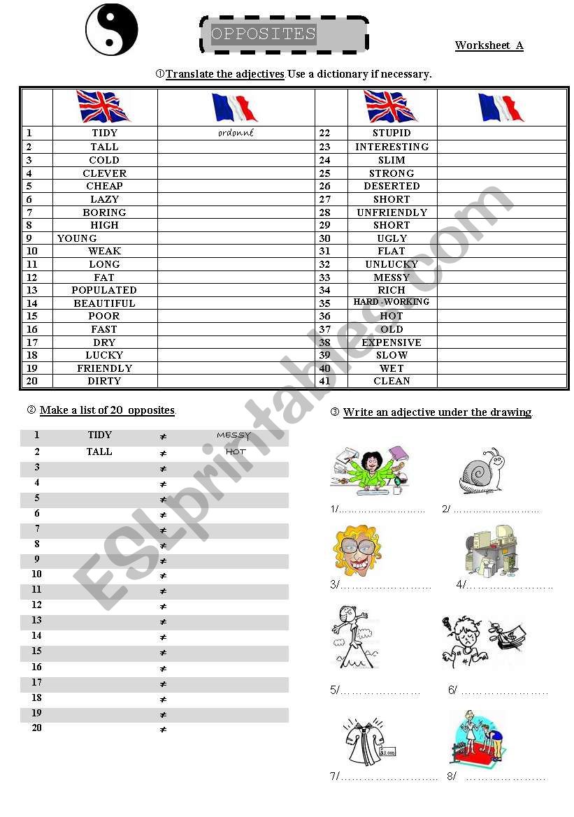 opposites level 1 worksheet