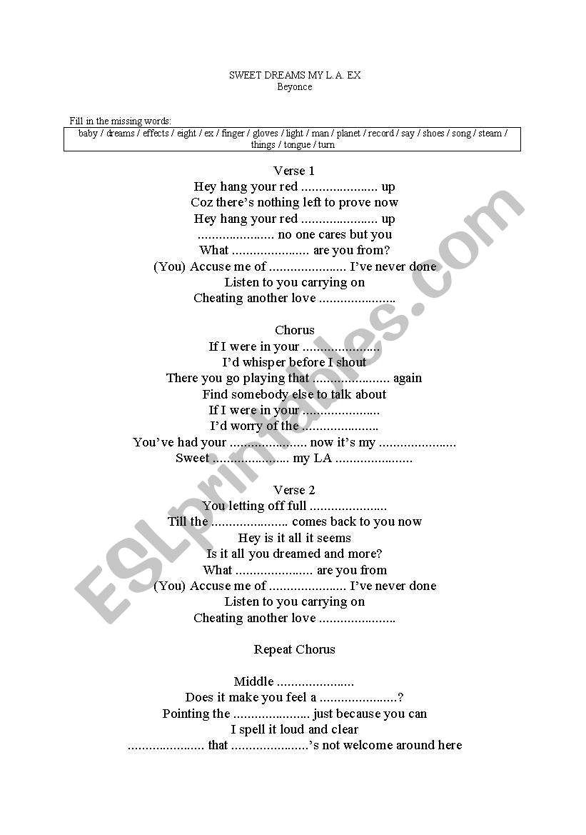 beyonce worksheet