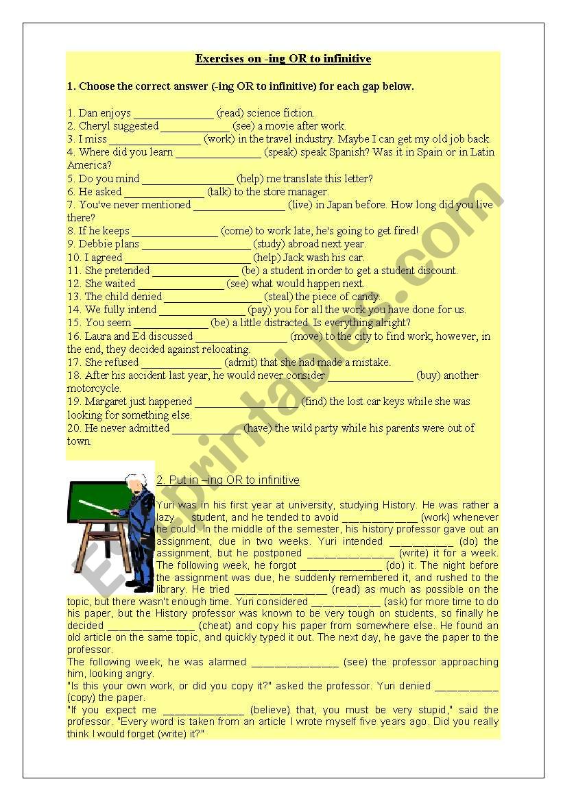 Gerund or Infinitive worksheet