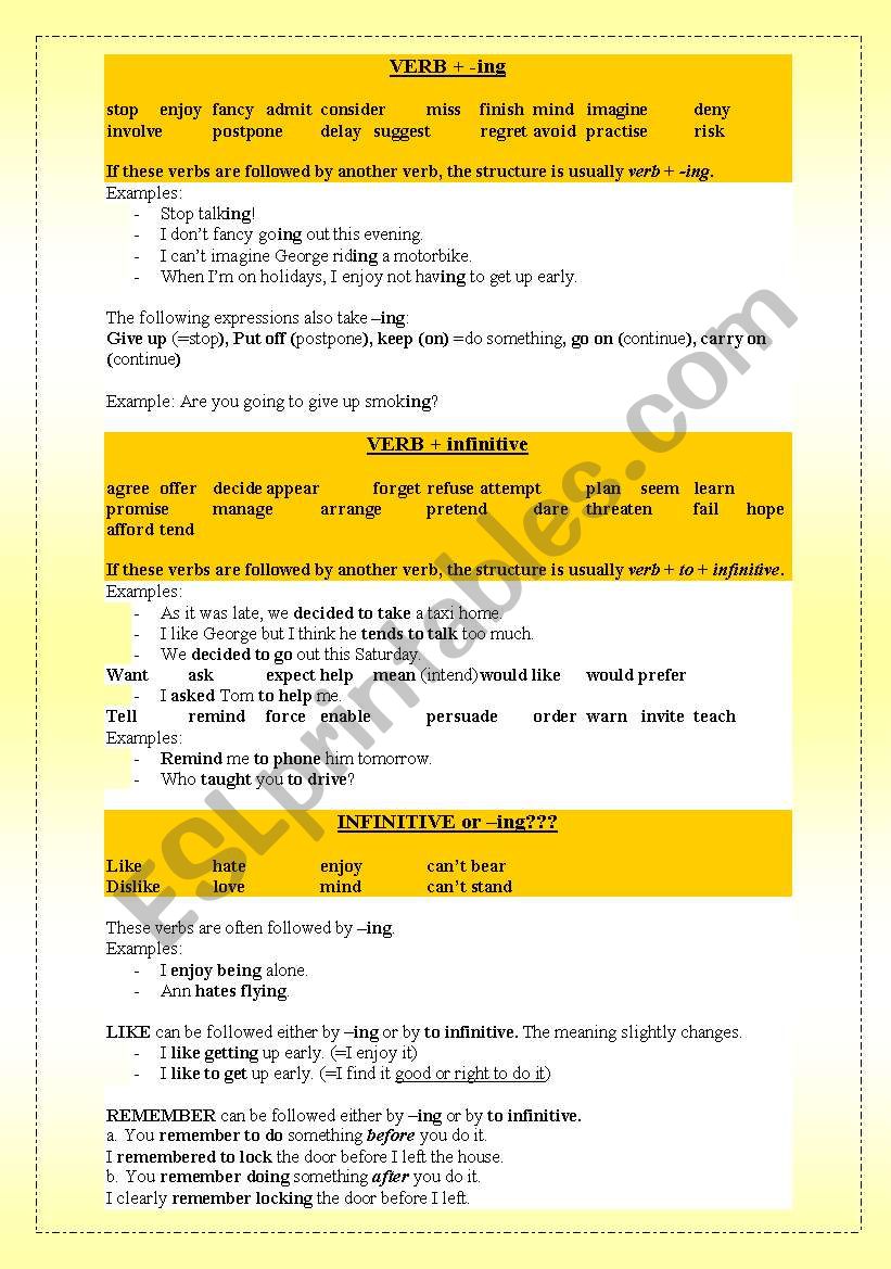 GERUND vs. TO INFINITIVE worksheet