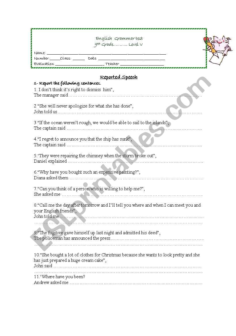 Grammar test / grammar worksheet