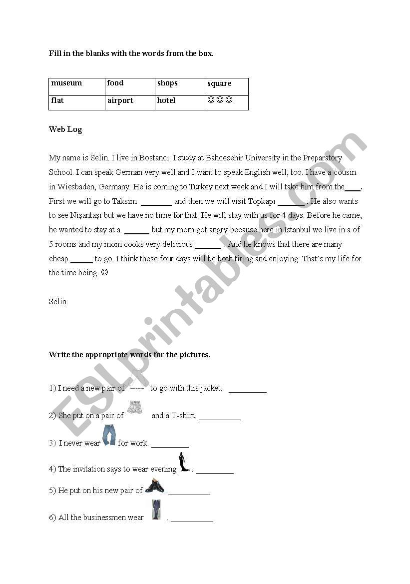 Places and Clothes worksheet