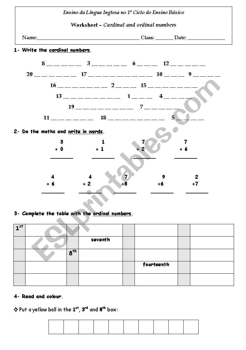 cardinals and ordinals worksheet