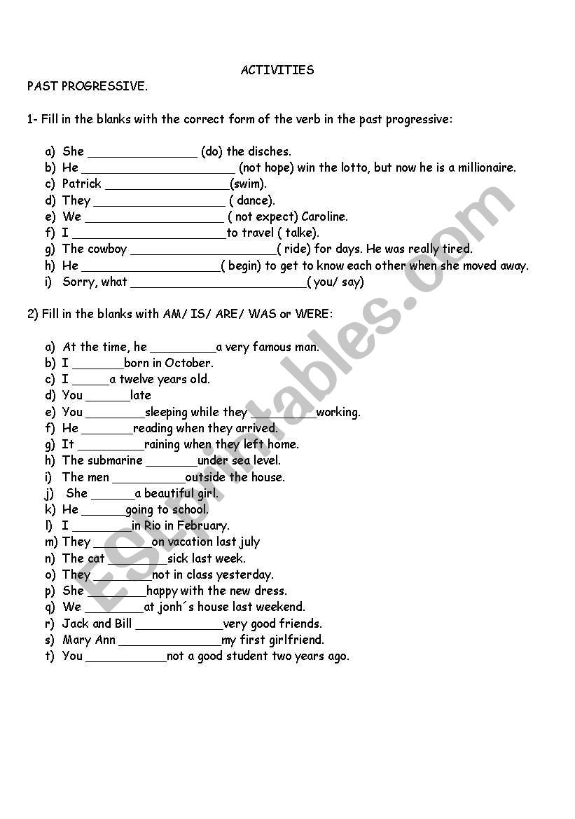 WAS/WERE worksheet