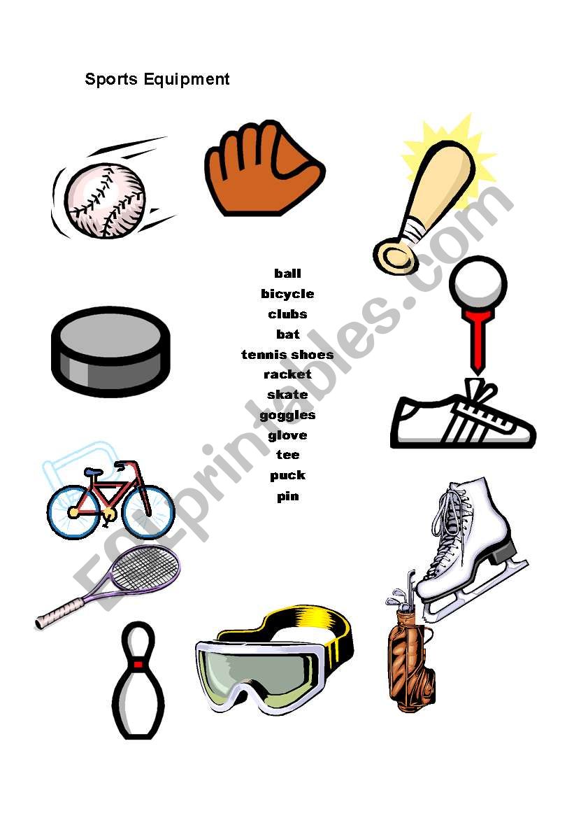 Sports equipment worksheet