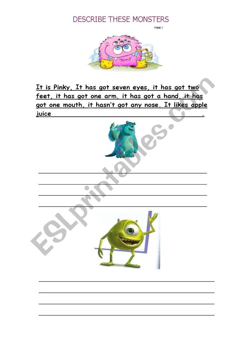 DESCRIBE THESE MONSTERS worksheet