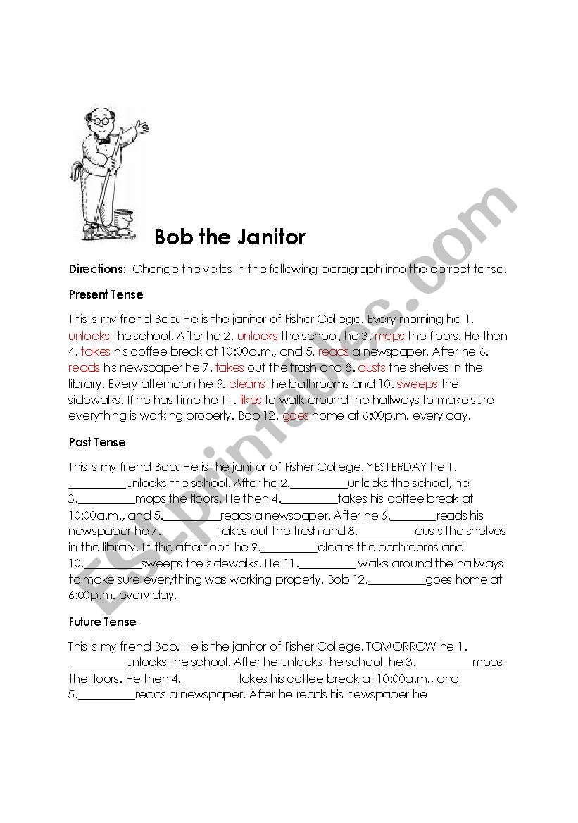 Bob the Janitor worksheet