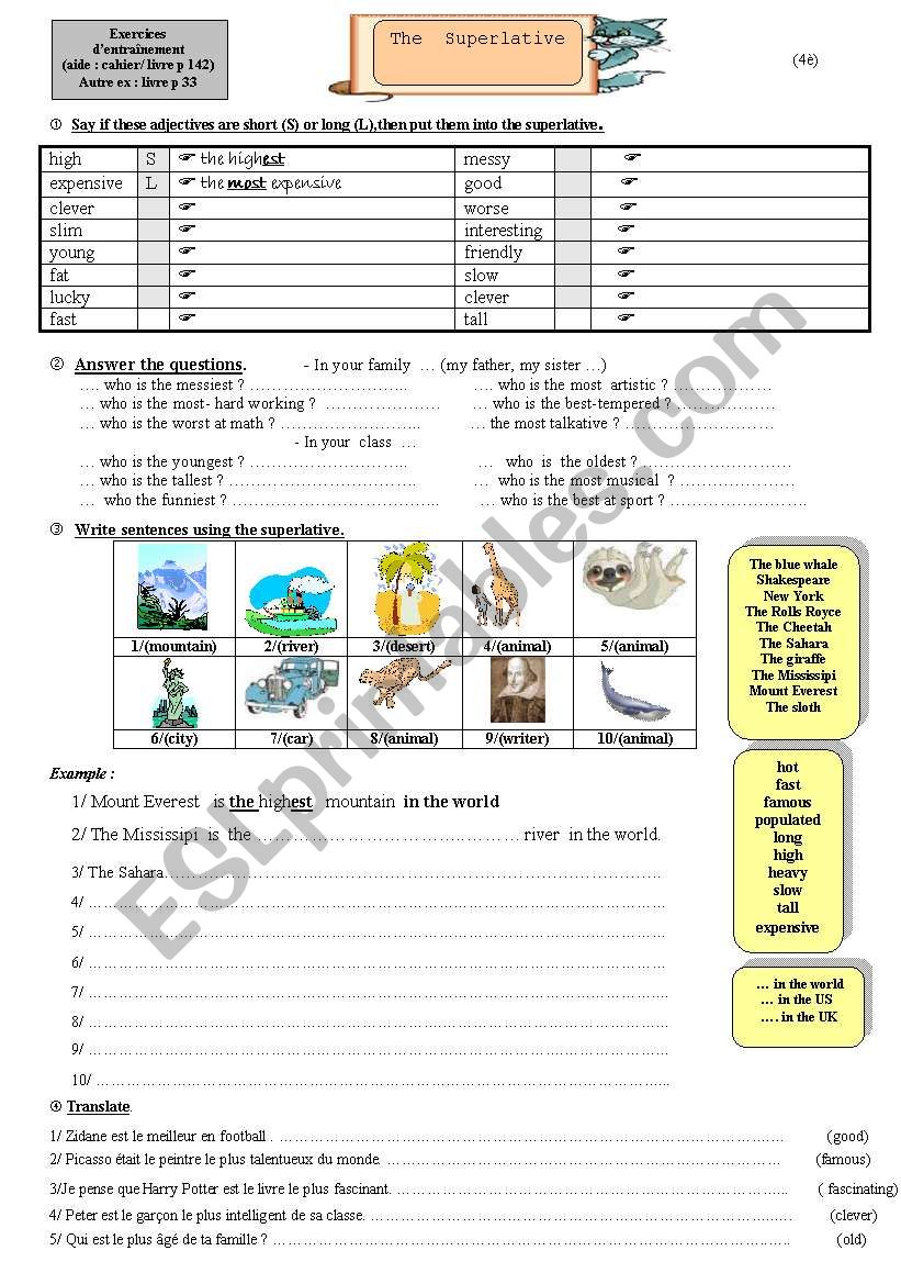 Superlative worksheet