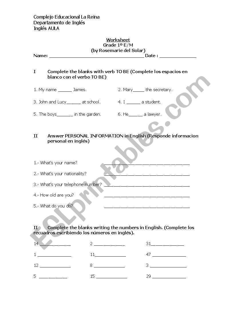 Elementary Worksheet worksheet