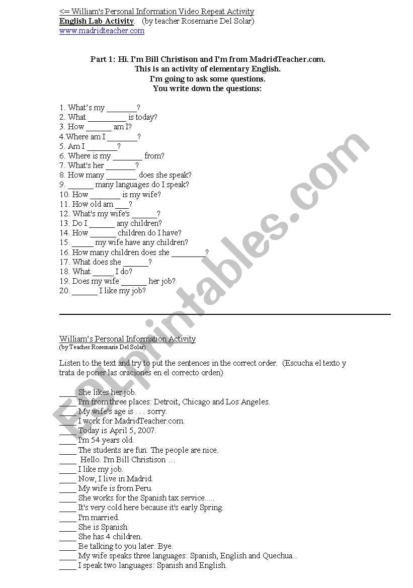 William´s Personal Information