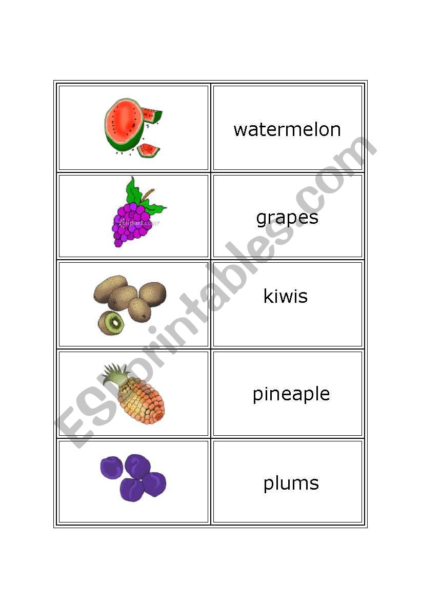 fruits cards worksheet