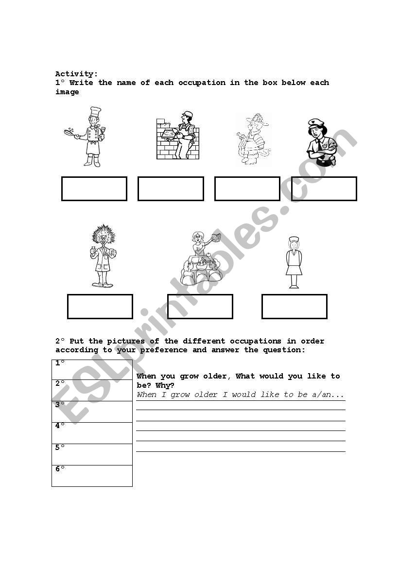 professions worksheet
