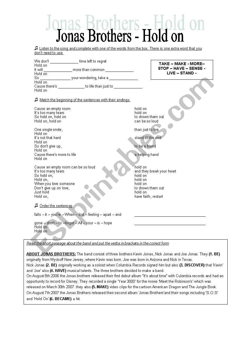 Jonas Brothers song worksheet