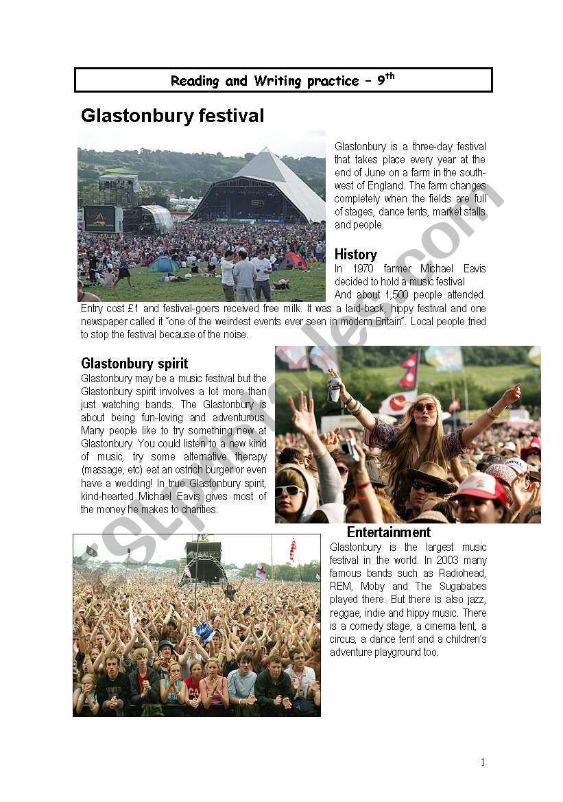 Glastonbury Festival worksheet